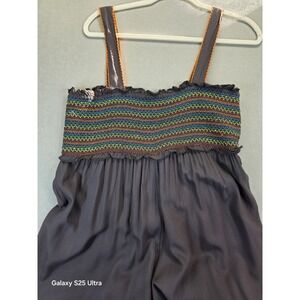 Natural Life Wide Leg Jumper XL Brown Ruched Bodice Embroidered READ